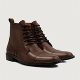Knight Derby Brown Leather Boots For Men in Brown Full-Grain Leather - Lateral Side Profile View | Buy Online