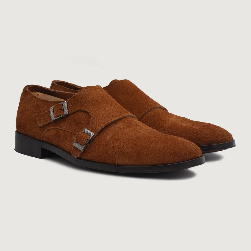 Boston Double Monk Strap Marrón Suede Leather Shoes para Hombre