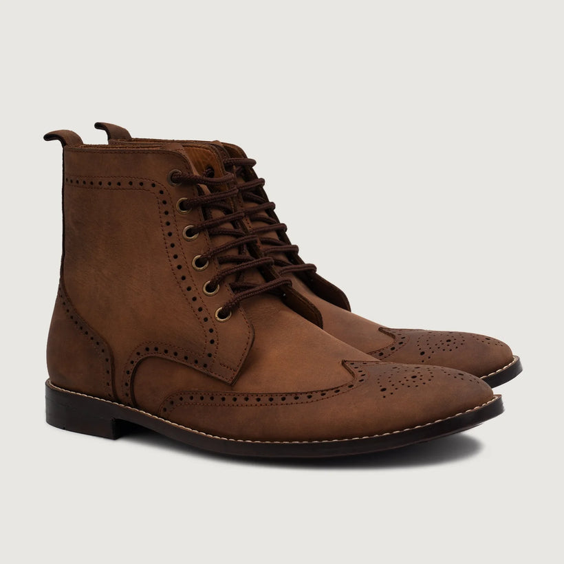 Duster Brogues Derby Oil Pull-up Marrón Botas de cuero para Hombre