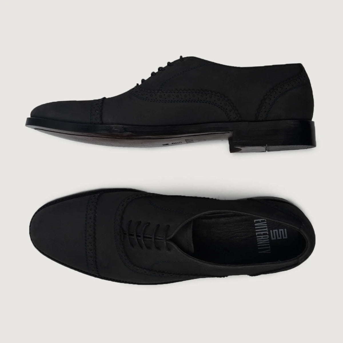 Grisson Brogues Oxford Negro Nubuck Zapatos de cuero para Hombre For Men - Contrafuerte de talón reforzado y doble costura de precisión
