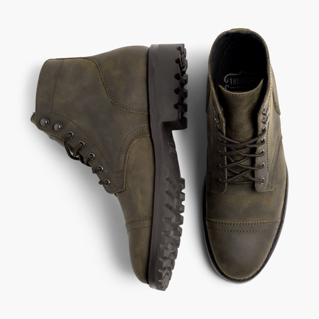 Captain StormKing® Verde Oliva Oscuro Mate Botas de cuero para Hombre - Contrafuerte de talón reforzado y doble costura de precisión