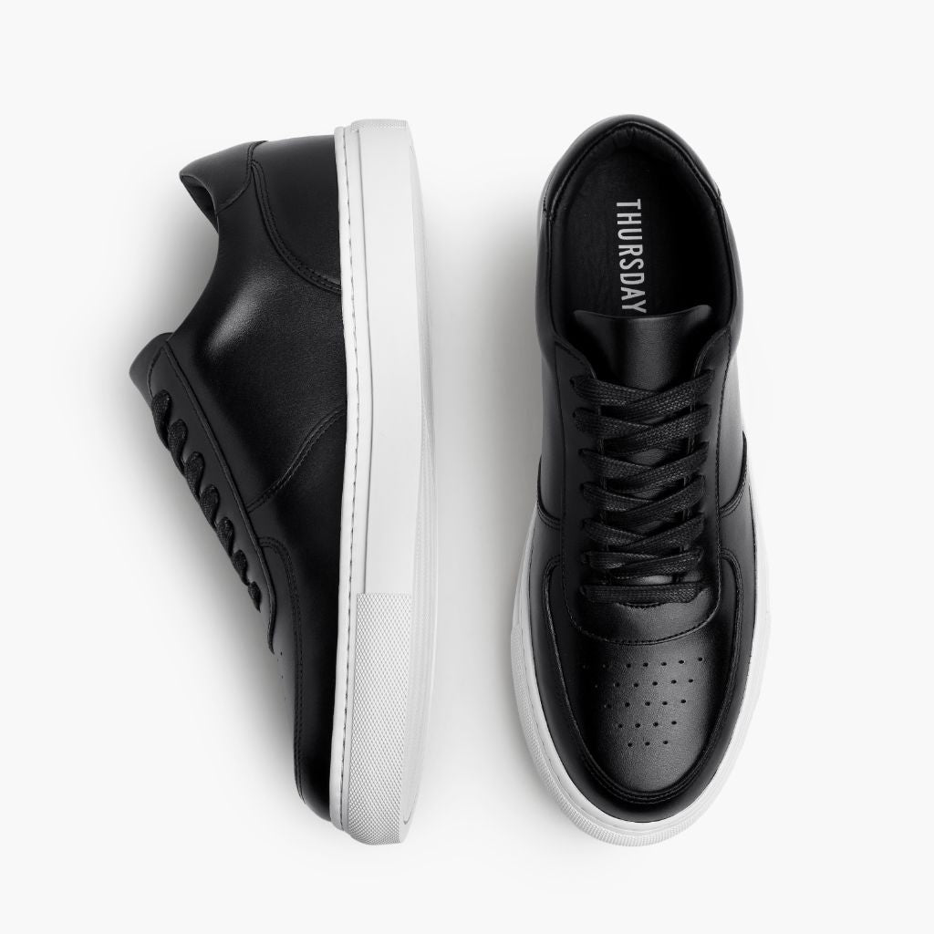 Court Negro Zapatillas de cuero para Hombre - Contrafuerte de talón reforzado y doble costura de precisión