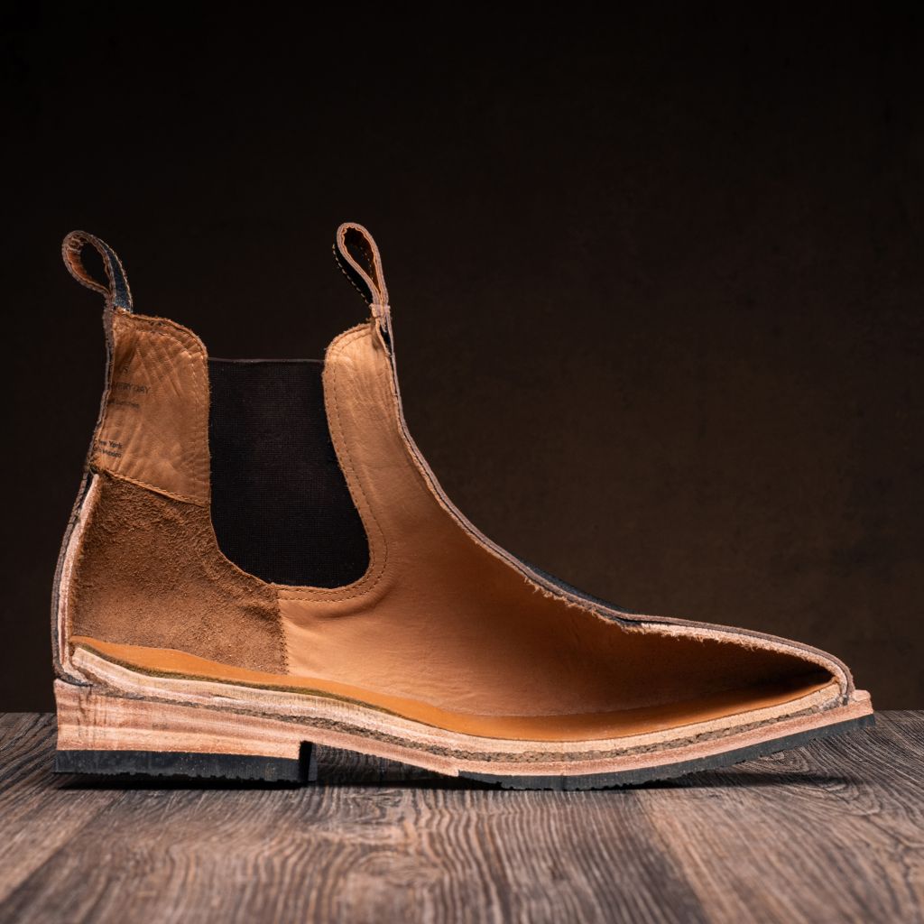 High-Traction Rubber Outsole & Lug Tread Pattern on Journeyman Snuff Reverse Botas de cuero para Hombre