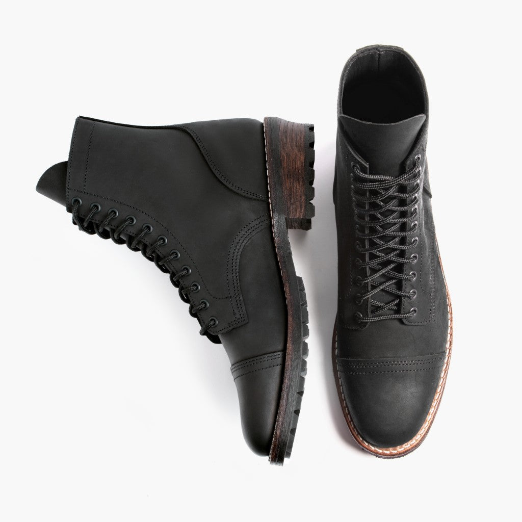Logger Negro Mate Botas de cuero para Hombre - Contrafuerte de talón reforzado y doble costura de precisión