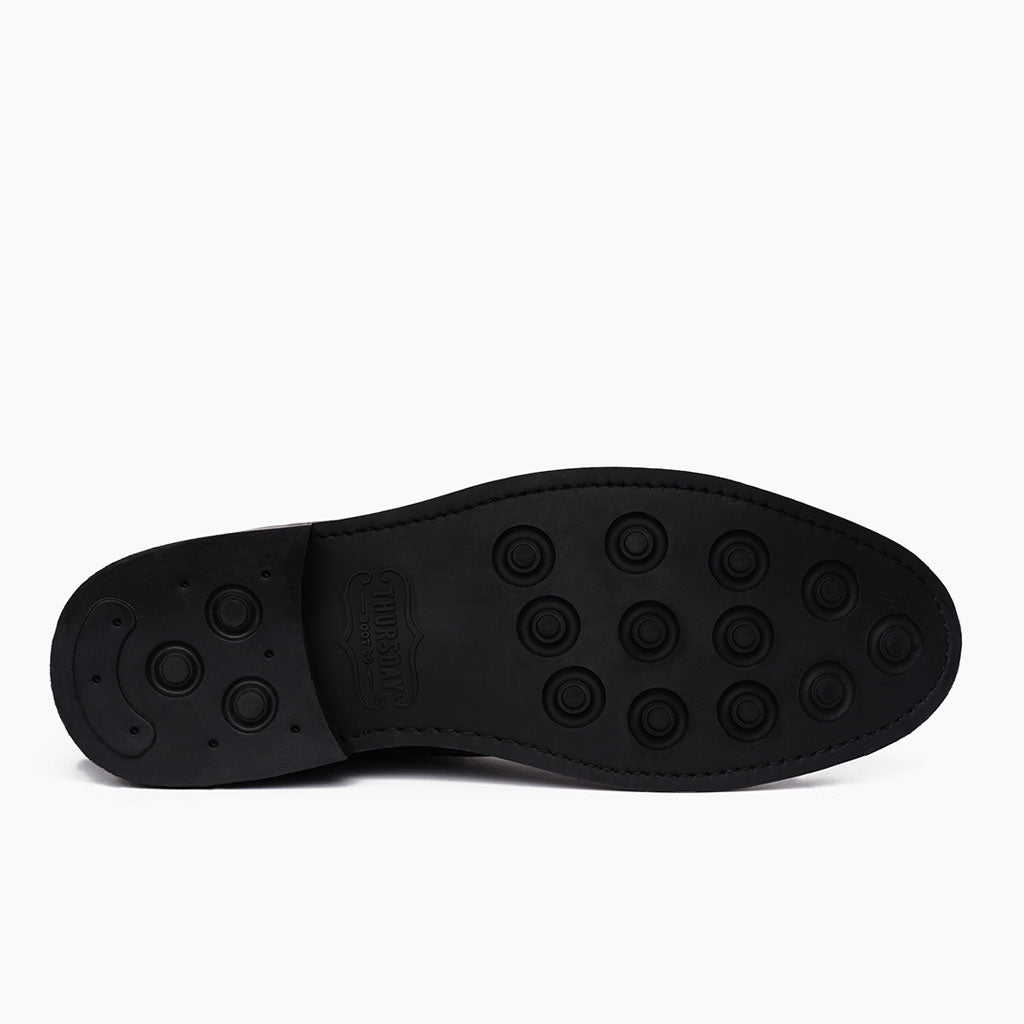 High-Traction Rubber Outsole & Lug Tread Pattern on Duke Negro Botas de cuero para Hombre