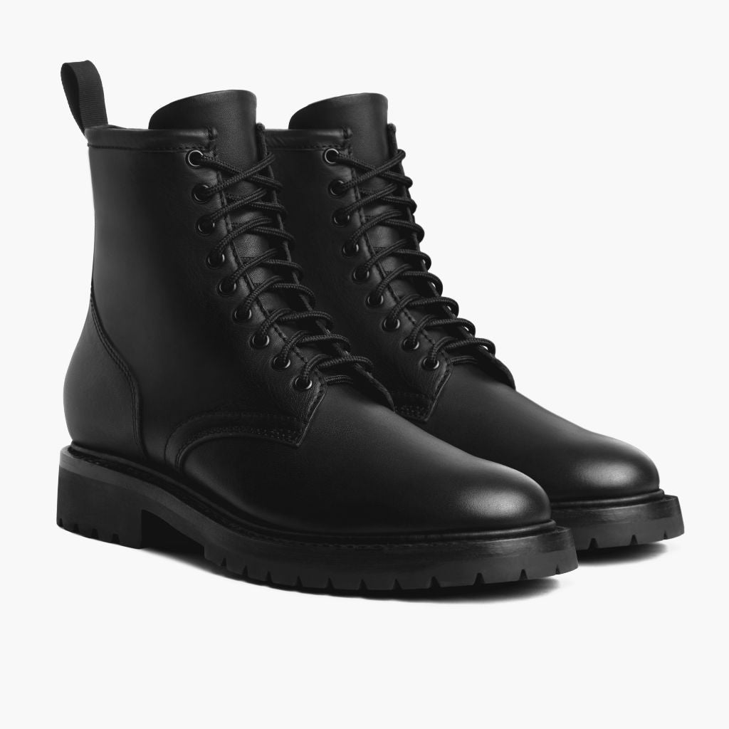 Stomper Negro (No Zipper) Botas de cuero para Hombre For Men - Contrafuerte de talón reforzado y doble costura de precisión
