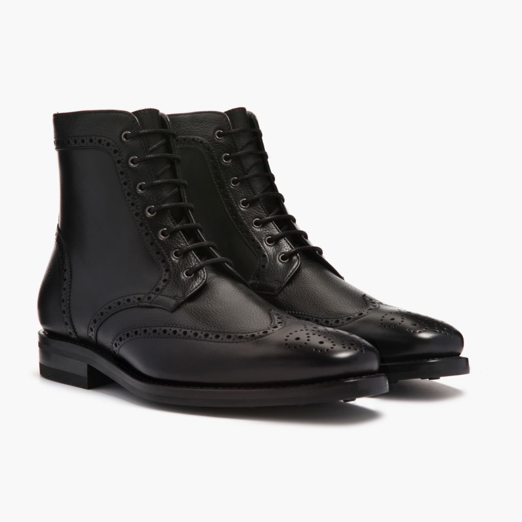Wingtip Negro Botas de cuero para Hombre For Men en cuero vacuno negro auténtico - Vista de perfil | Comprar online