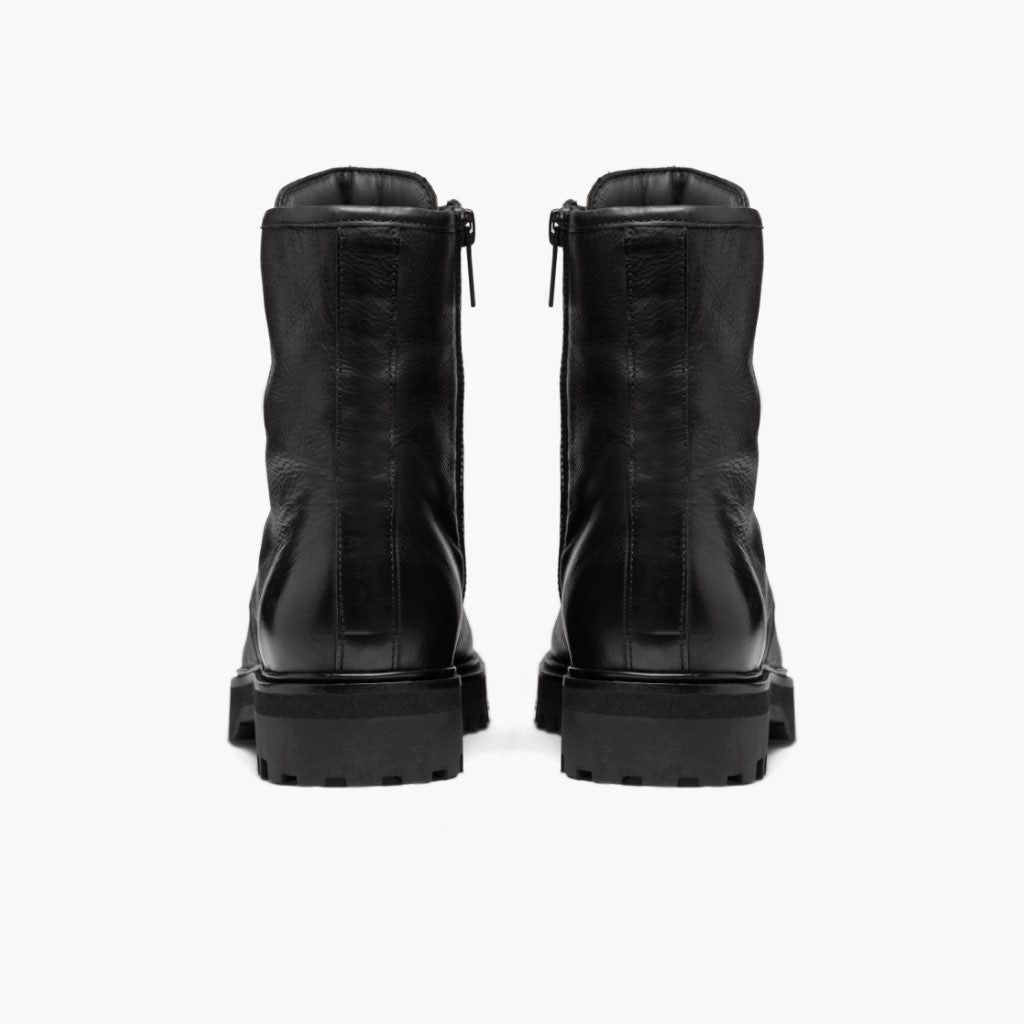 Combat Negro Botas de cuero para Mujer - Contrafuerte de talón reforzado y doble costura de precisión