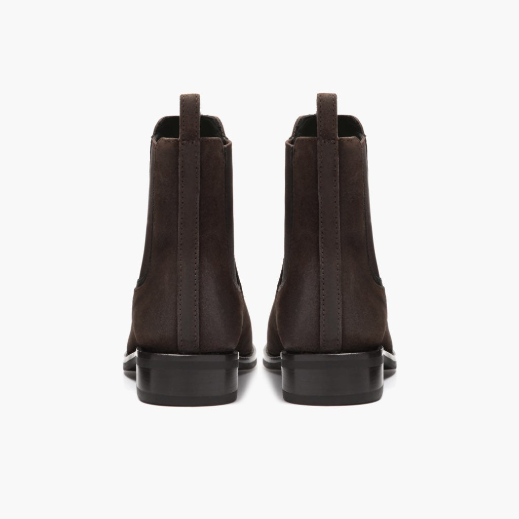 High-Traction Rubber Outsole & Lug Tread Pattern on Duchess Marrón Oscuro Suede Botas de cuero para Mujer