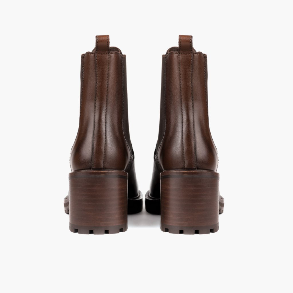 Knockout Chocolate Botas de cuero para Mujer - Contrafuerte de talón reforzado y doble costura de precisión