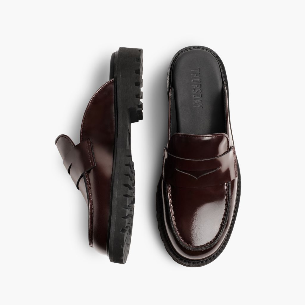 Penny Mule Borgoña Botas de cuero para Mujer - Contrafuerte de talón reforzado y doble costura de precisión