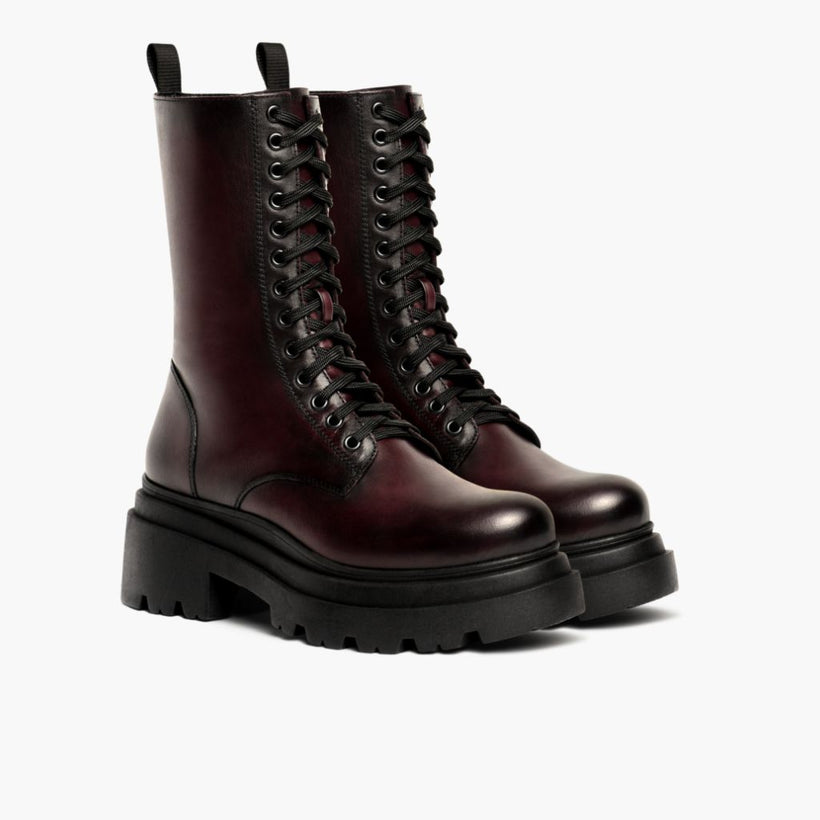Fatale Negro Cherry Leather Boots para Mujer