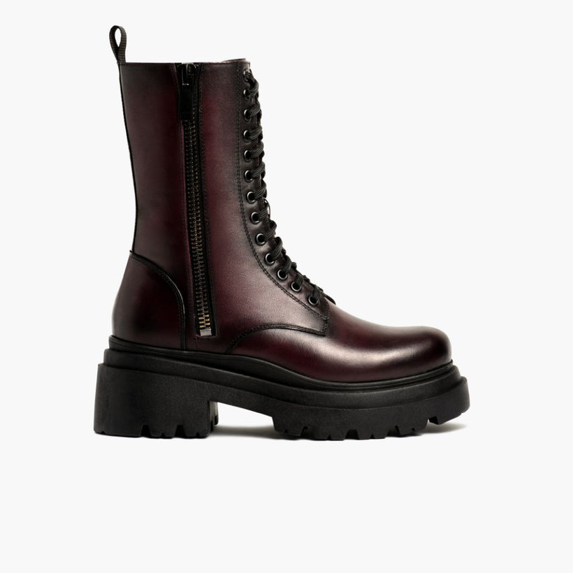 Fatale Negro Cherry Leather Boots para Mujer