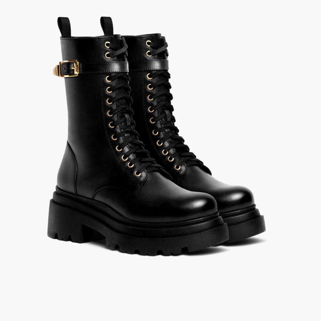 Fatale Negro & Gold Botas de cuero para Mujer en cuero vacuno negro auténtico - Vista de perfil | Comprar online