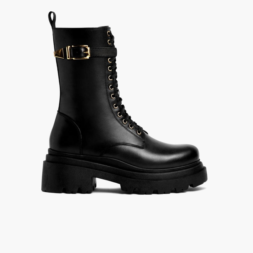 Fatale Negro & Gold Leather Boots para Mujer