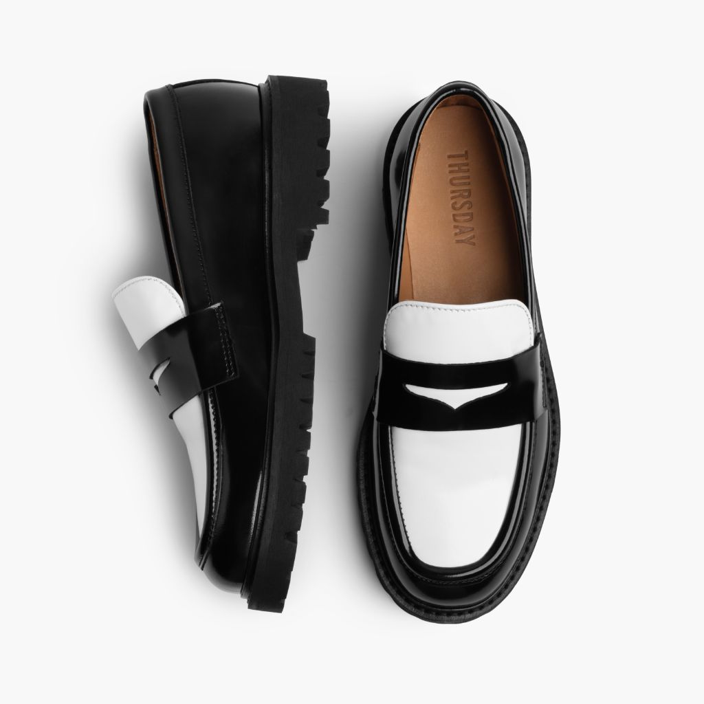 Penny Negro & Blanco Mocasines de cuero para Mujer - Contrafuerte de talón reforzado y doble costura de precisión