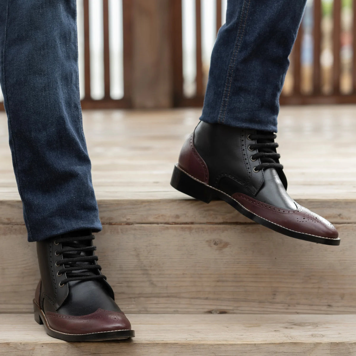 Orlaven Duster Brogues Derby Granate Negro Botas de cuero - StudGuard para Hombre footwear image 9