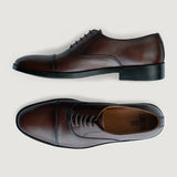 Professor Oxford Burnished Brown Leather Shoes For Men - Reinforced Heel Counter & Precision Double-Row Stitching Detail