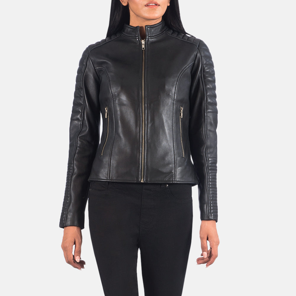 Black Sheepskin Leather Biker Jacket - Vista trasera con ajuste entallado en hombros y bajo impecable