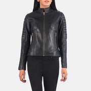 Black Sheepskin Leather Biker Jacket - Vista trasera con ajuste entallado en hombros y bajo impecable
