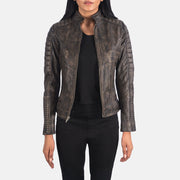 
Adalyn Acolchado Marrón Envejecido Chaqueta Biker de Cuero para Mujer in Distressed Brown Goatskin Leather - Vista frontal y silueta entallada | Comprar online