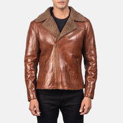 Men's Alberto Shearling Marrón Chaqueta de Cuero para Hombre - Vista de perfil lateral con corte ergonómico de manga