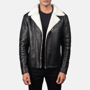 Men's Alberto Blanco Shearling Negro Chaqueta de Cuero para Hombre in Black Sheepskin Leather - Vista frontal y silueta a medida | Comprar online