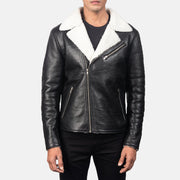 Men's Alberto Blanco Shearling Negro Chaqueta de Cuero para Hombre - Vista de perfil lateral con corte ergonómico de manga