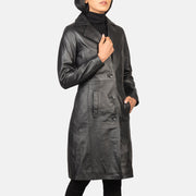 Black Cowhide leather Coat - Vista trasera con ajuste entallado en hombros y bajo impecable