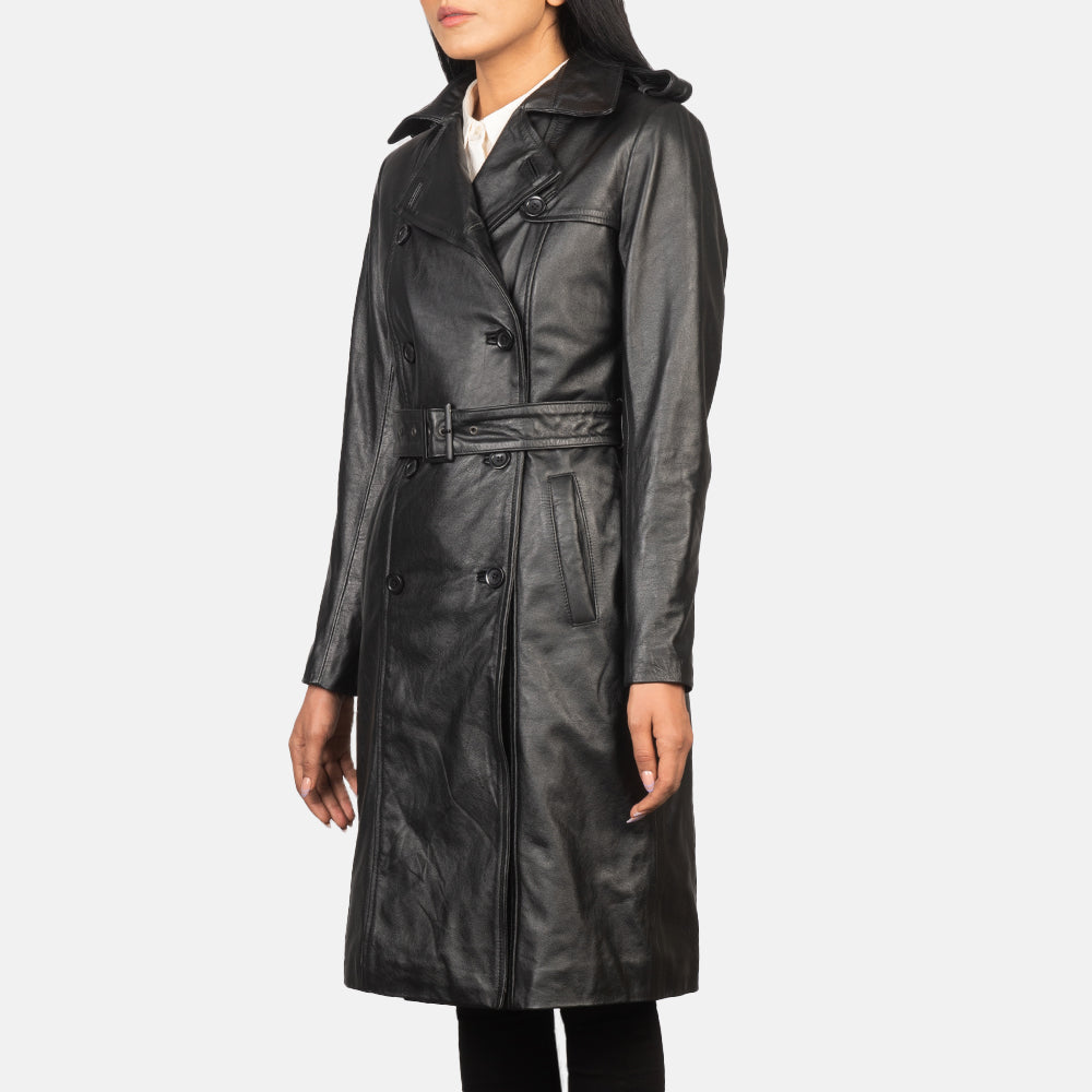 Black Cowhide leather Coat - Vista trasera con ajuste entallado en hombros y bajo impecable