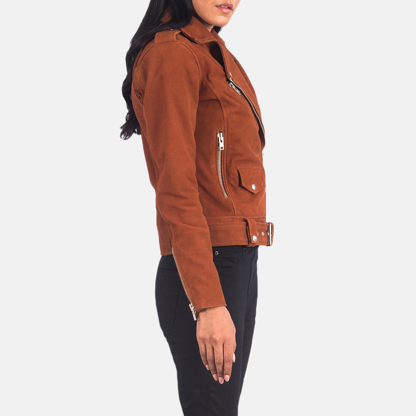 Alison Marrón Suede Chaqueta Biker de Cuero para Mujer