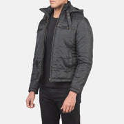 Black Polyester Winter Jacket - Vista trasera con ajuste entallado en hombros y bajo impecable