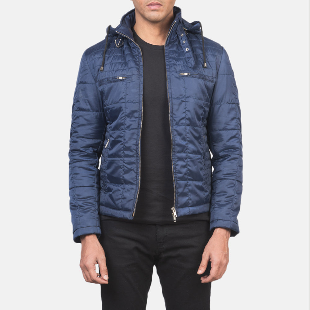 Men's Alps Quilted Blue Windbreaker Jacket in Blue Nylon - Vista frontal y silueta a medida | Comprar online
