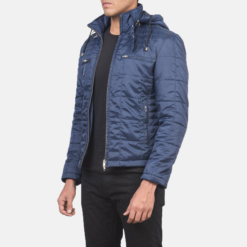 Alps Acolchado Azul Hooded Windbreaker Chaqueta de Cuero para Hombre