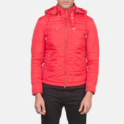 
Vista de detalle of High neck with Belt & Zipper Hardware on Alps Quilted Red Windbreaker Jacket