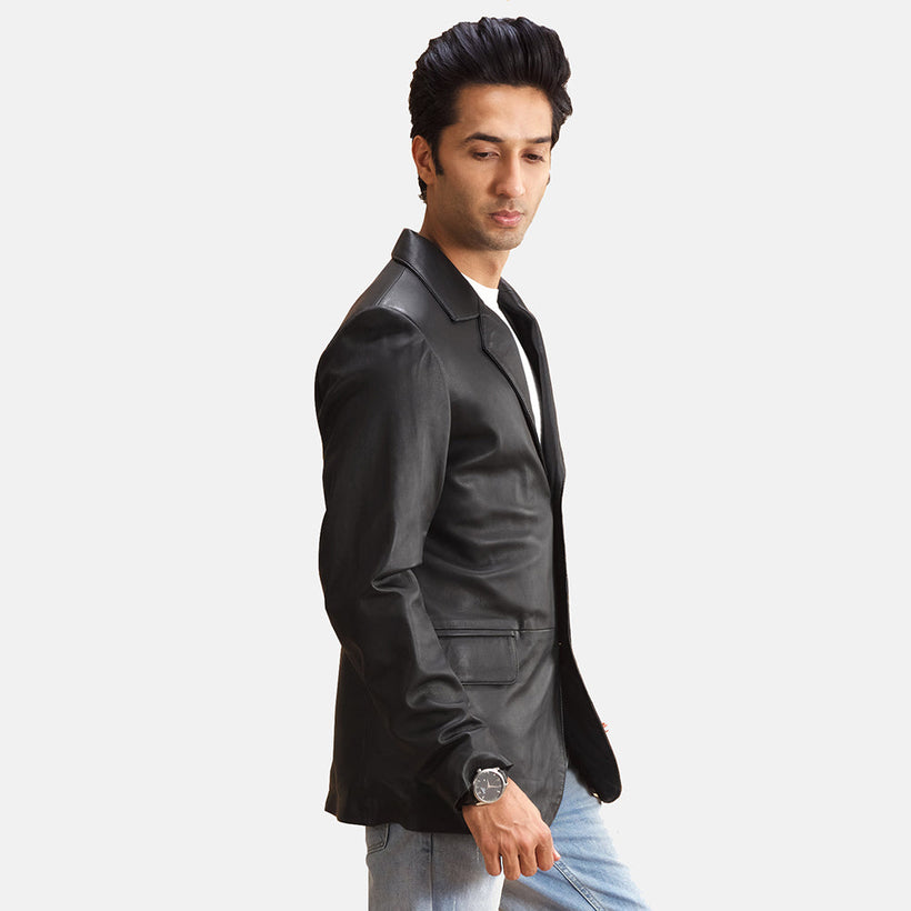 Alyson Negro Blazer de Cuero de Cuero para Hombre