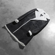 
Open Hem & Hem Craftsmanship Construction Detail on Amie Black Double Breasted Shearling Coat
