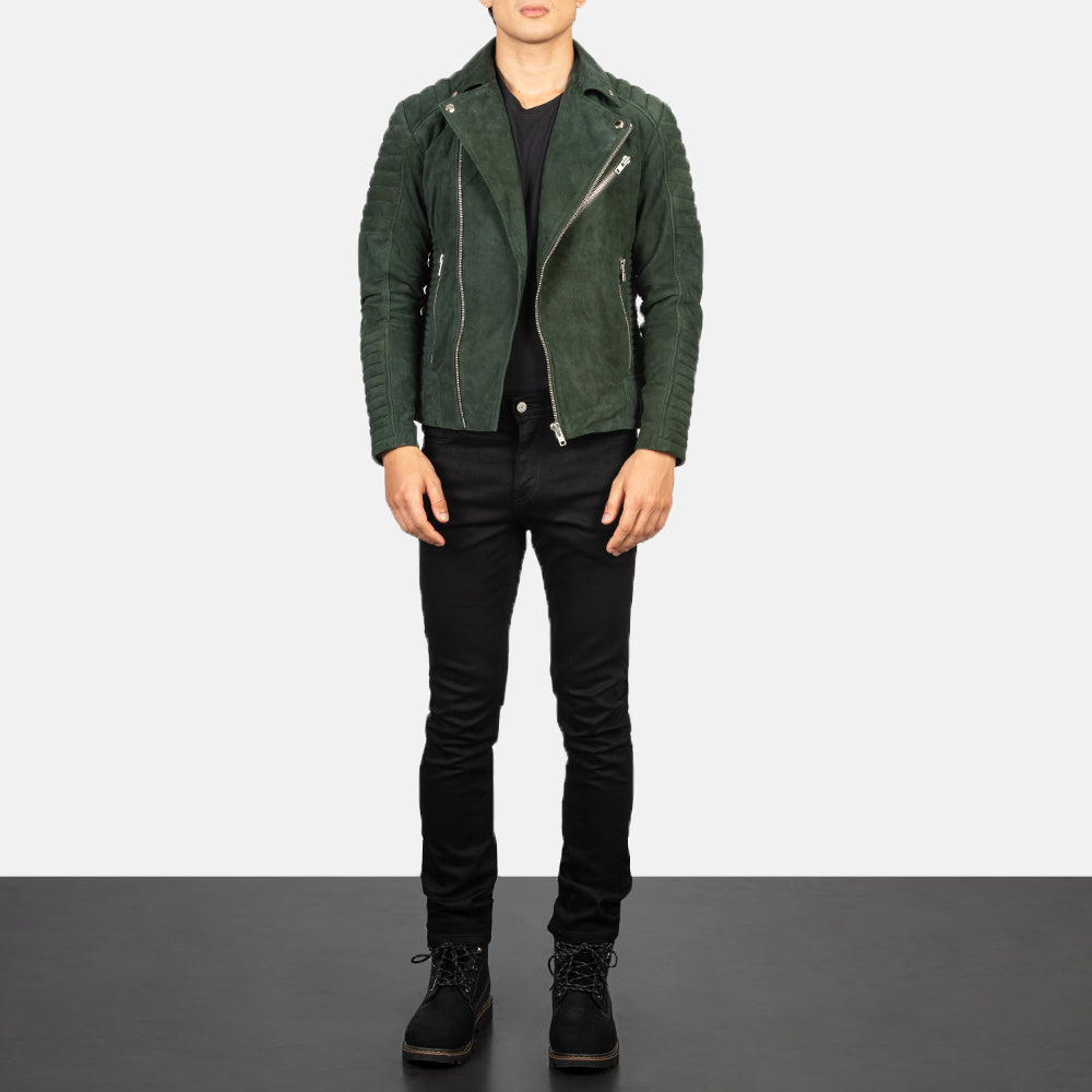 Armand Verde Chaqueta Biker de Cuero para Hombre – Vista alternativa del producto 3