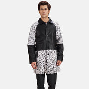 Men's Artistry Negro Dye Abrigo de Cuero para Hombre in Black &amp; White Sheepskin Dip &amp;Amp; Dye - Vista frontal y silueta a medida | Comprar online