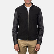Men's Blain Brown Suede Bomber Jacket - Vista de perfil lateral con corte ergonómico de manga