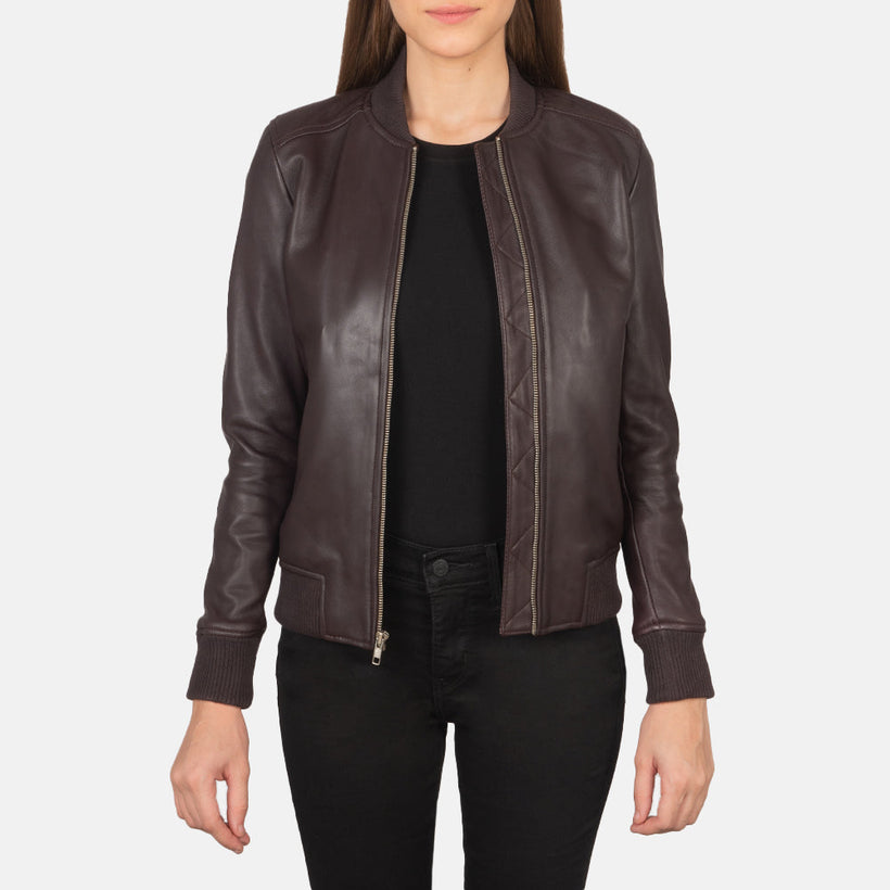 Bliss Granate Cazadora Bomber de Cuero para Mujer