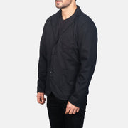 Black Poly-Cotton Leather Blazer - Vista trasera con ajuste entallado en hombros y bajo impecable