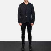Borges Negro Blazer de Cuero para Hombre - Vista de perfil lateral con corte ergonómico de manga