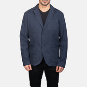 Detalle de cerca of Notch &amp; Button Hardware on Borges Navy Azul Blazer de Cuero para Hombre