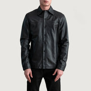 Bronco Negro Leather Shirt para Hombre - Vista de perfil lateral con corte ergonómico de manga