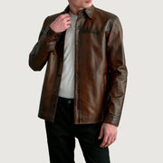 
Bronco Marrón Envejecido Leather Shirt para Hombre - Vista frontal y silueta entallada | Comprar online