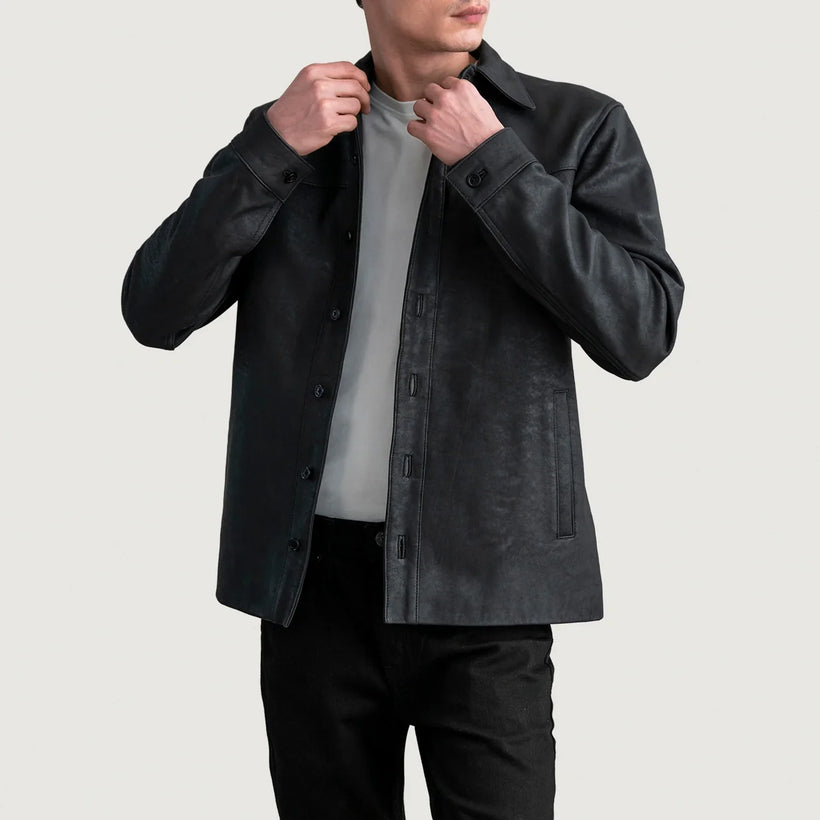 Bronco Tumbled Negro Leather Shirt para Hombre