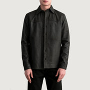 Bronco Tumbled Marrón Leather Shirt para Hombre in Tumbled Brown Sheepskin Leather - Vista frontal y silueta a medida | Comprar online