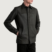 Bronco Tumbled Marrón Leather Shirt para Hombre - Vista de perfil lateral con corte ergonómico de manga