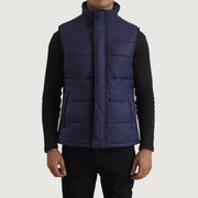 Detalle de cerca of Classic Collar &amp; Zipper With Placket Hardware on Bryan Azul Puffer Vest para Hombre
